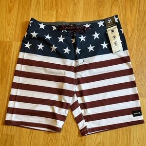 Hurley Red and White Board Shorts for Patriotic Swim